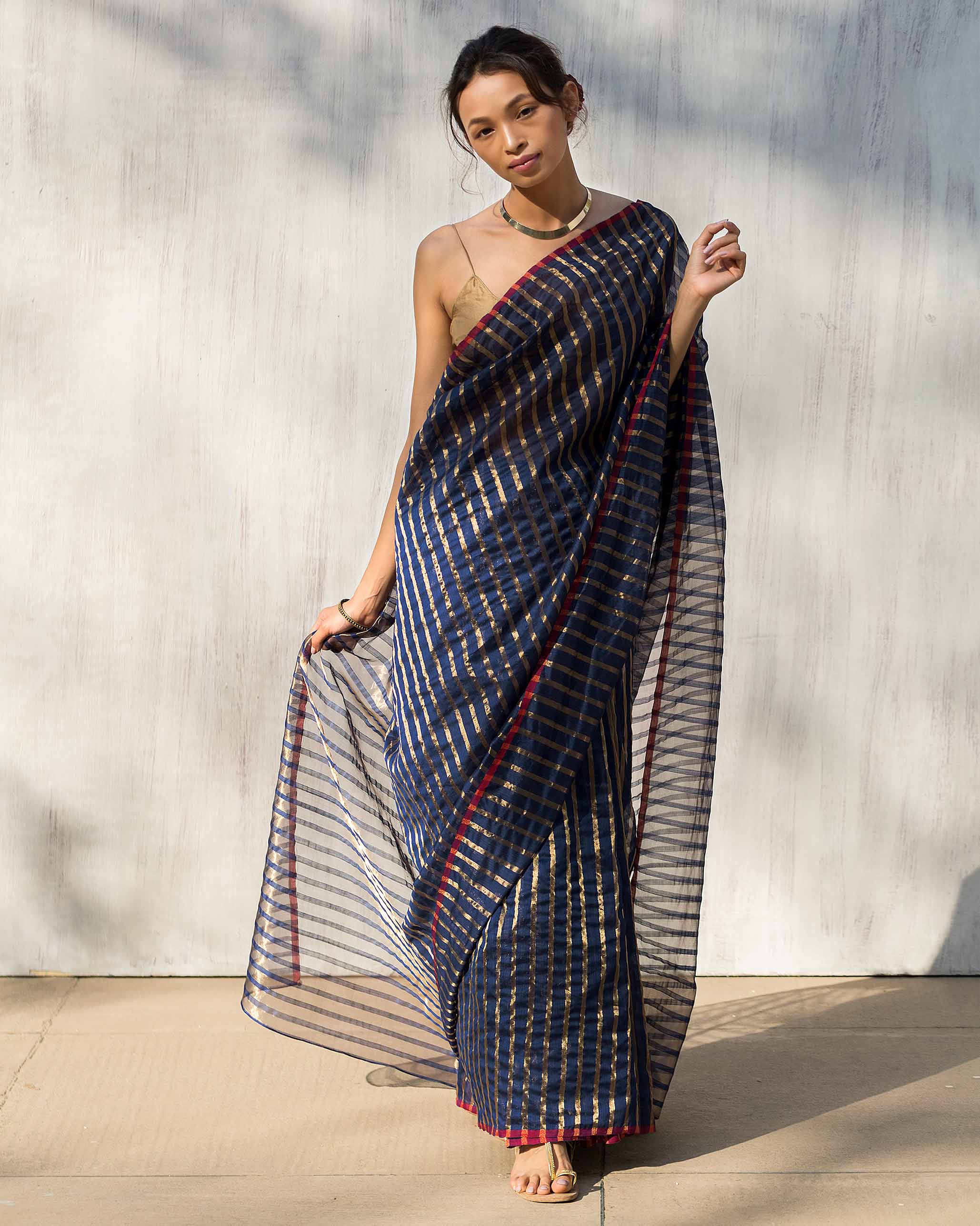 Zari Stripe Sari - Blue