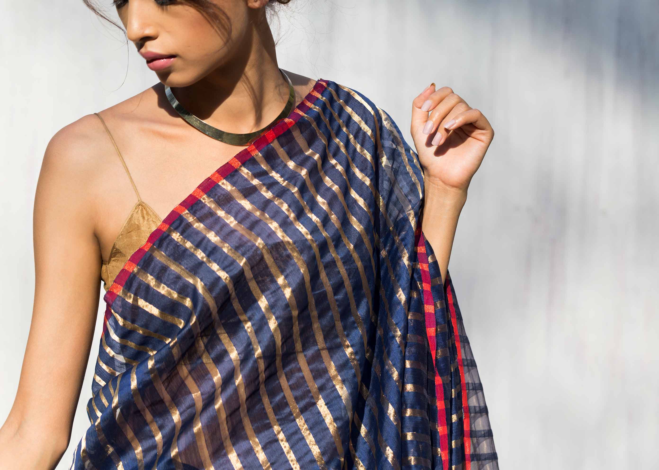 Zari Stripe Sari - Blue