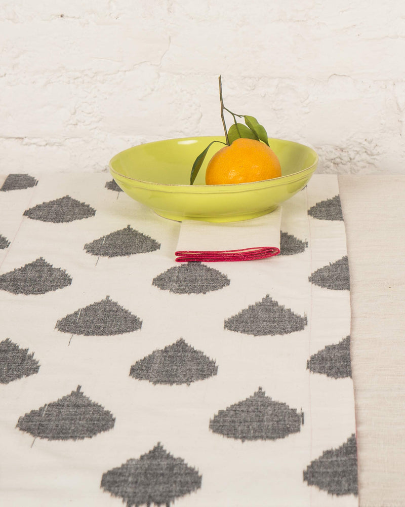 Ikat Tear Drop Table Runner - Charcoal