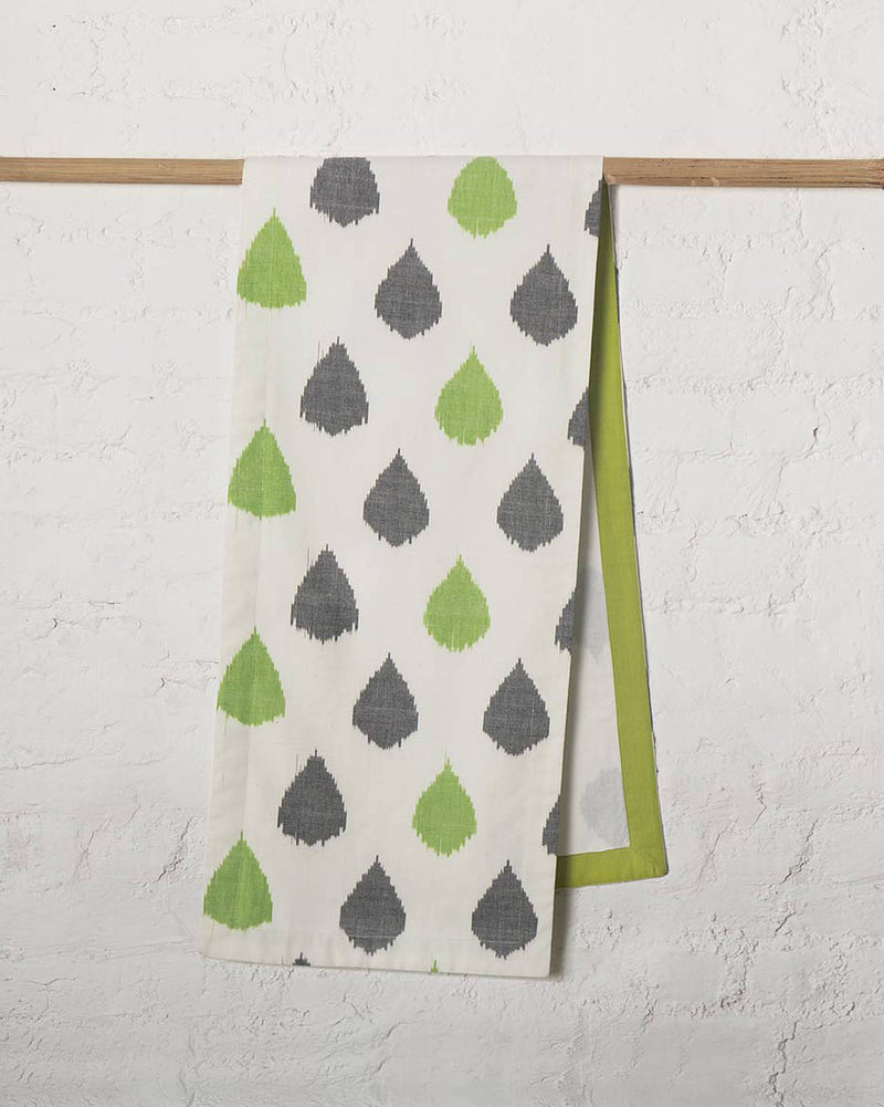 Ikat Tear Drop Table Runner - Charcoal & Lime
