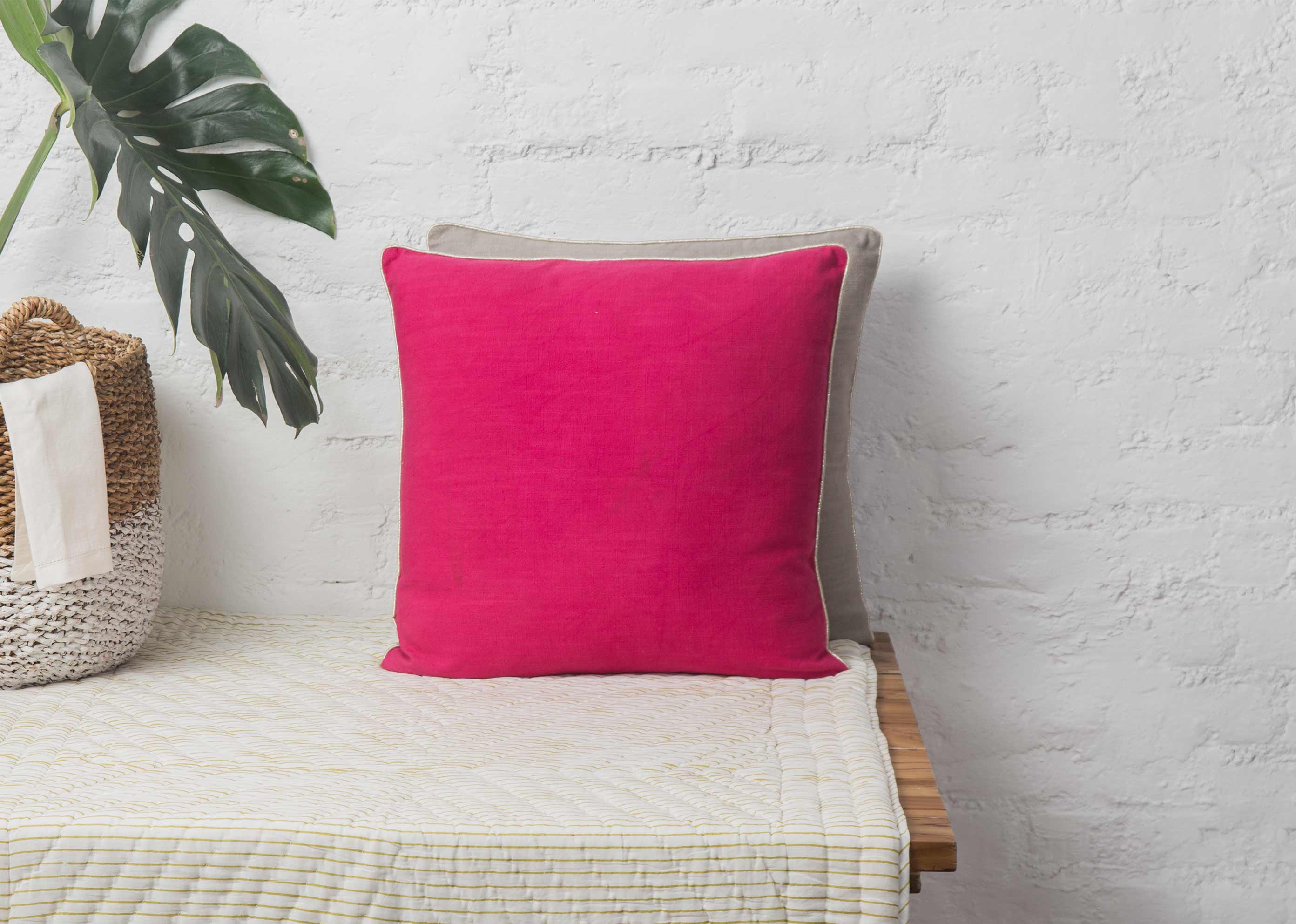 Verandah Reversible Cushion Cover - Fuchsia & Grey