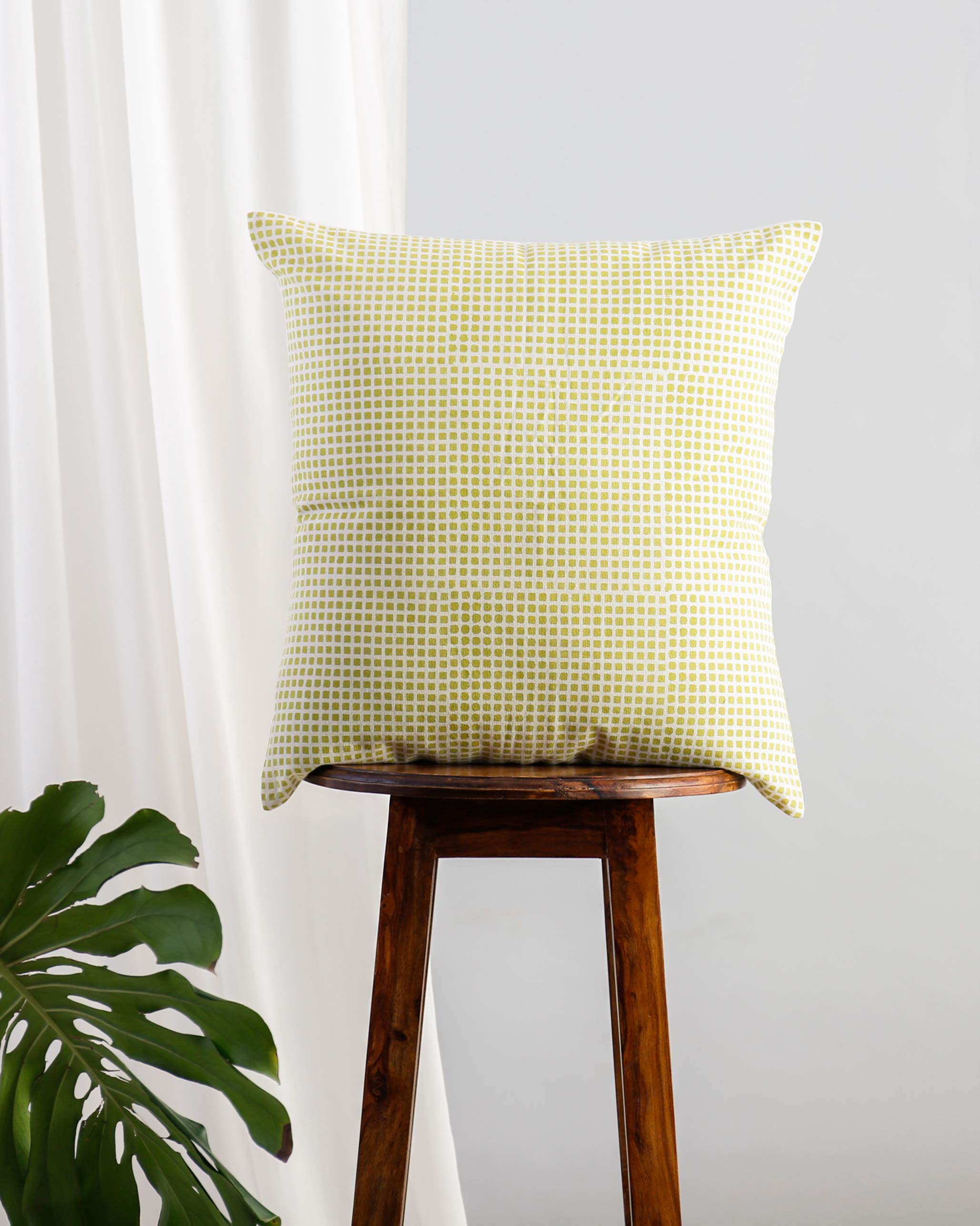 Verandah Checkered Block Cushion Cover - Lime