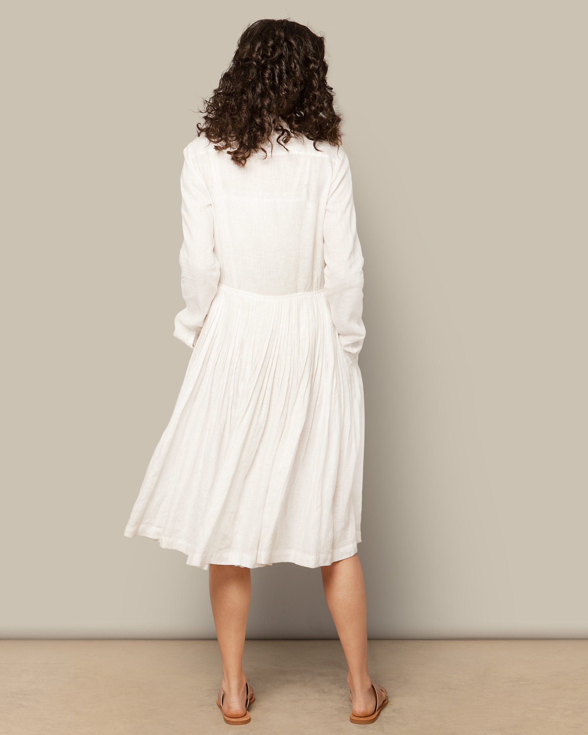 Pleated Shirt Dress - White