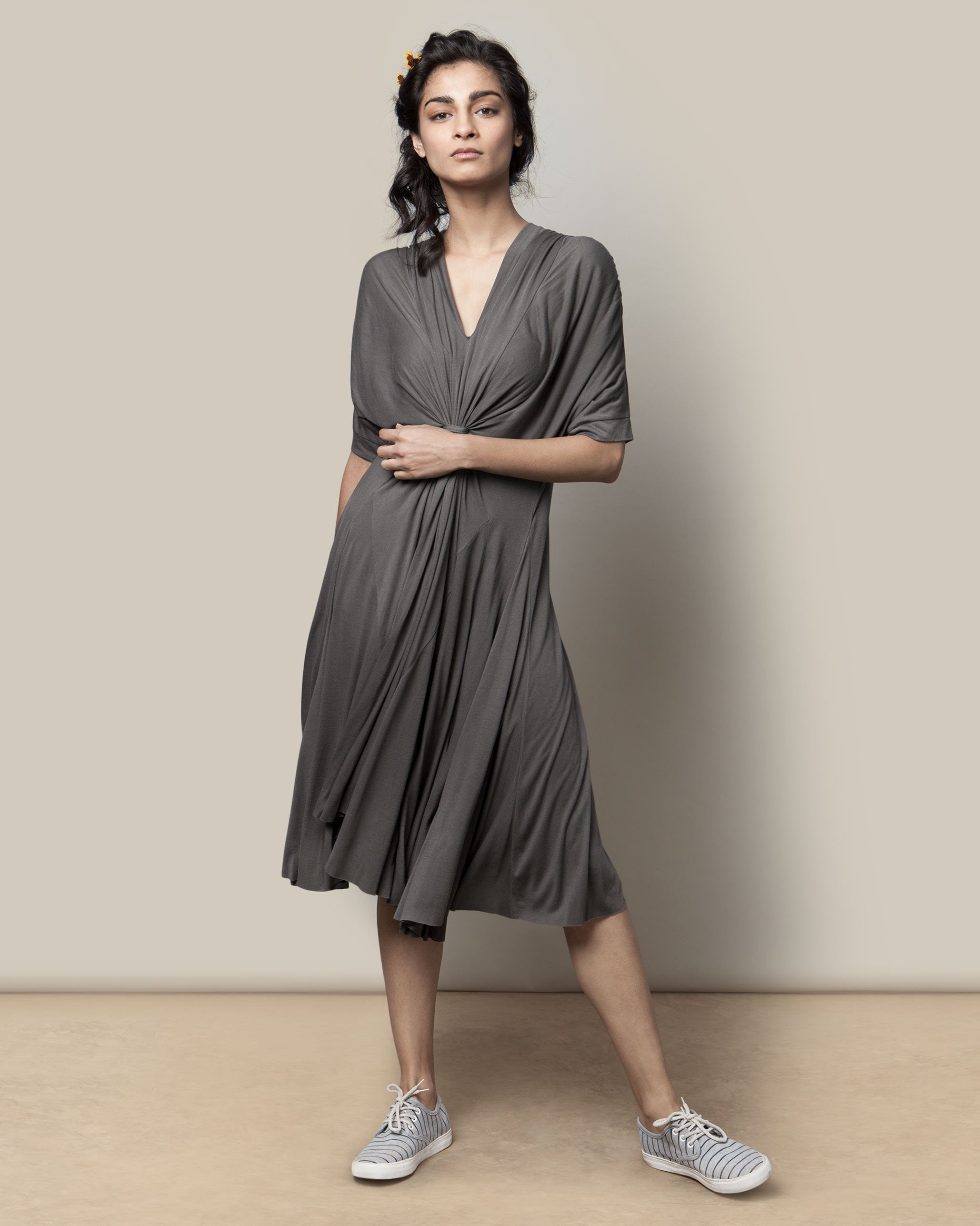 Front Knot Dress - Charcoal