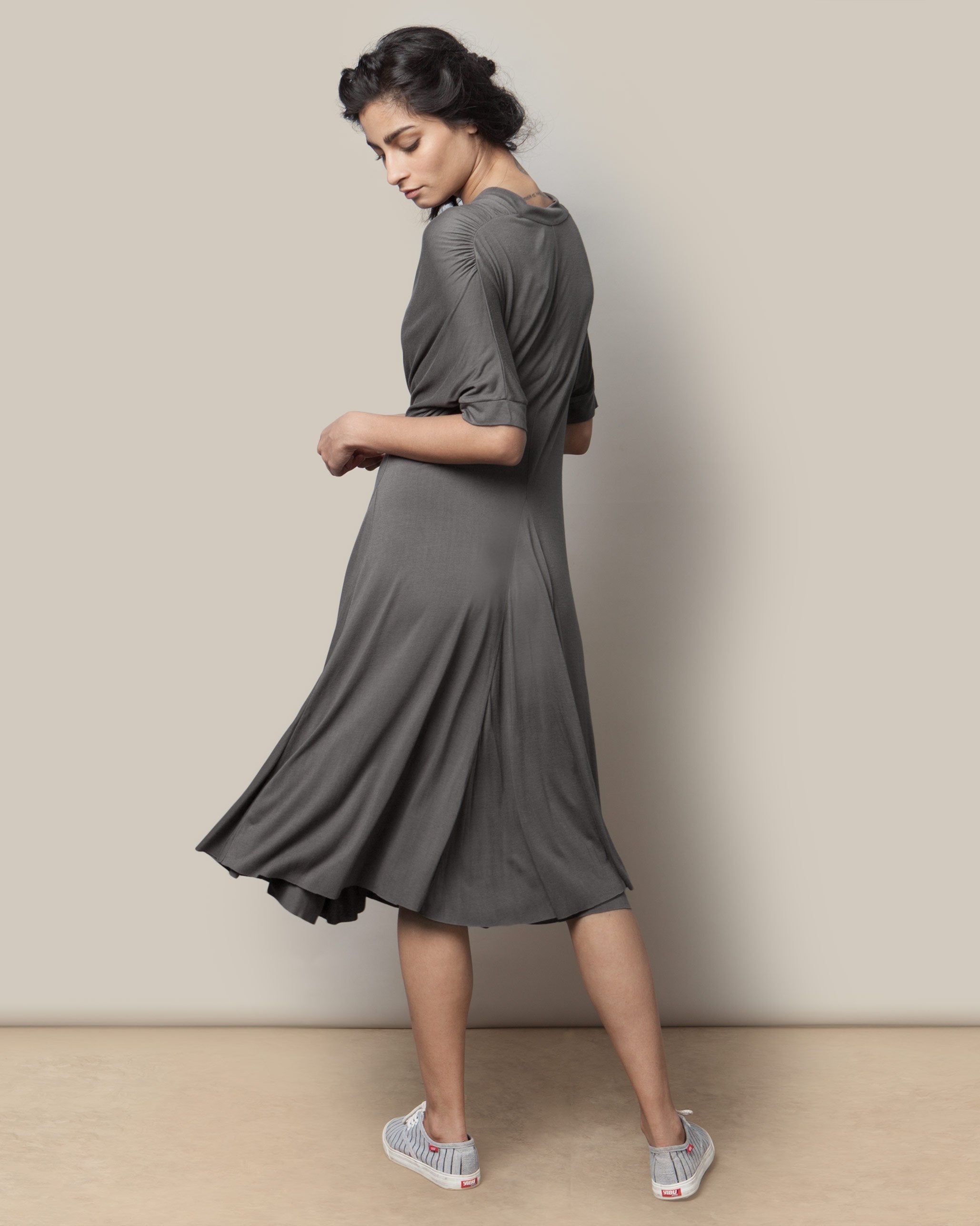 Front Knot Dress - Charcoal