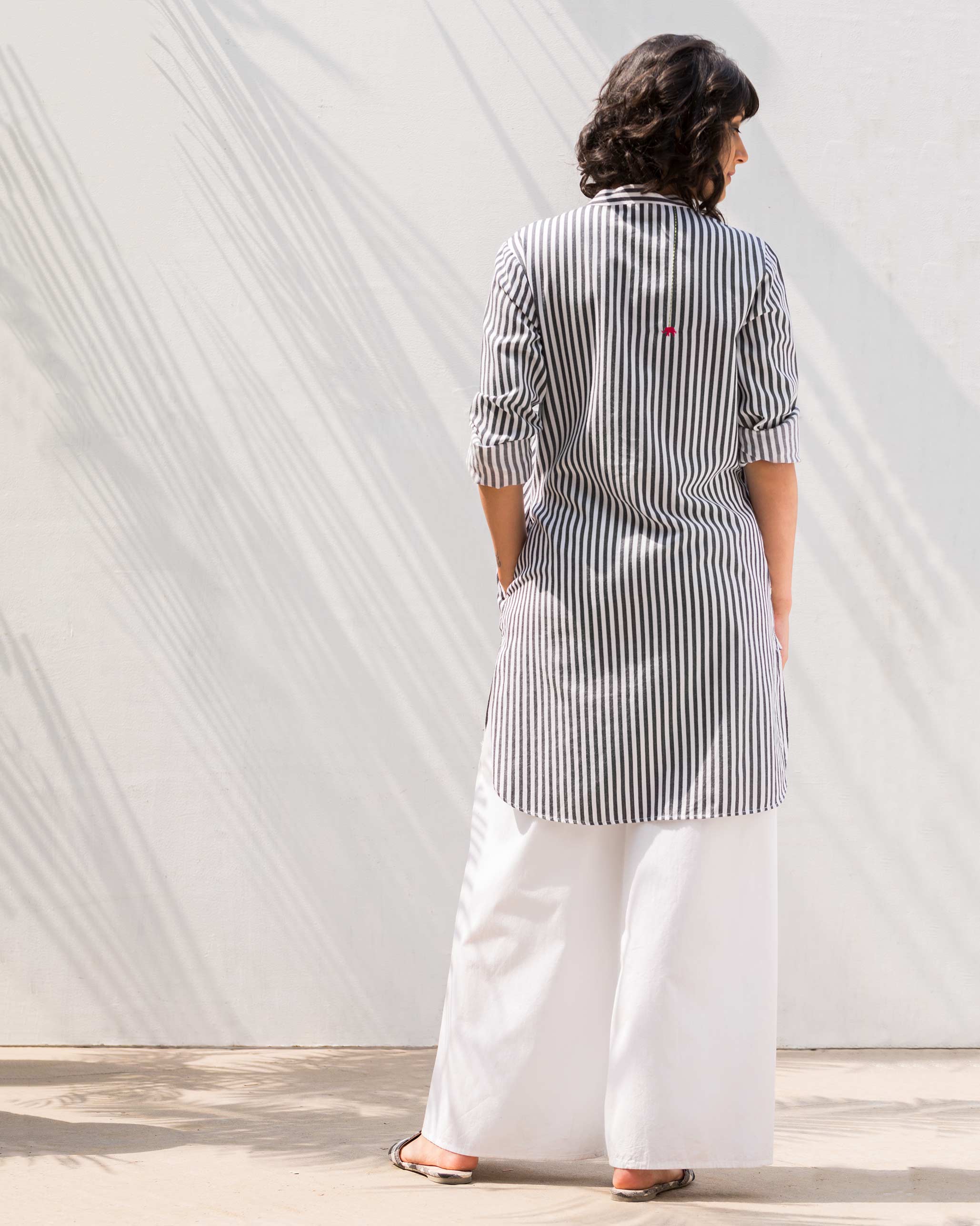 Classic Mid-Length Stripe Kurta - Black & White