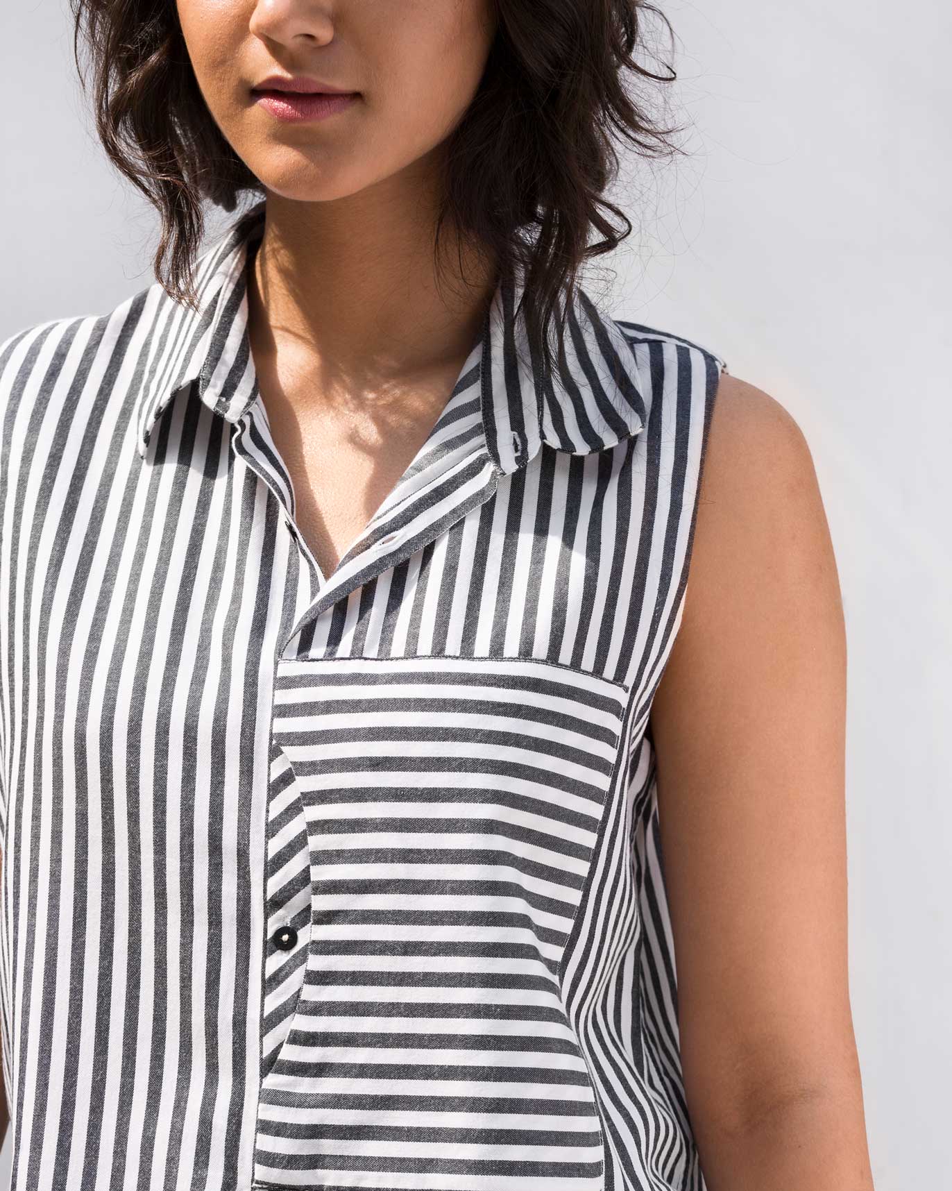 Front Patch Stripe Pocket Top