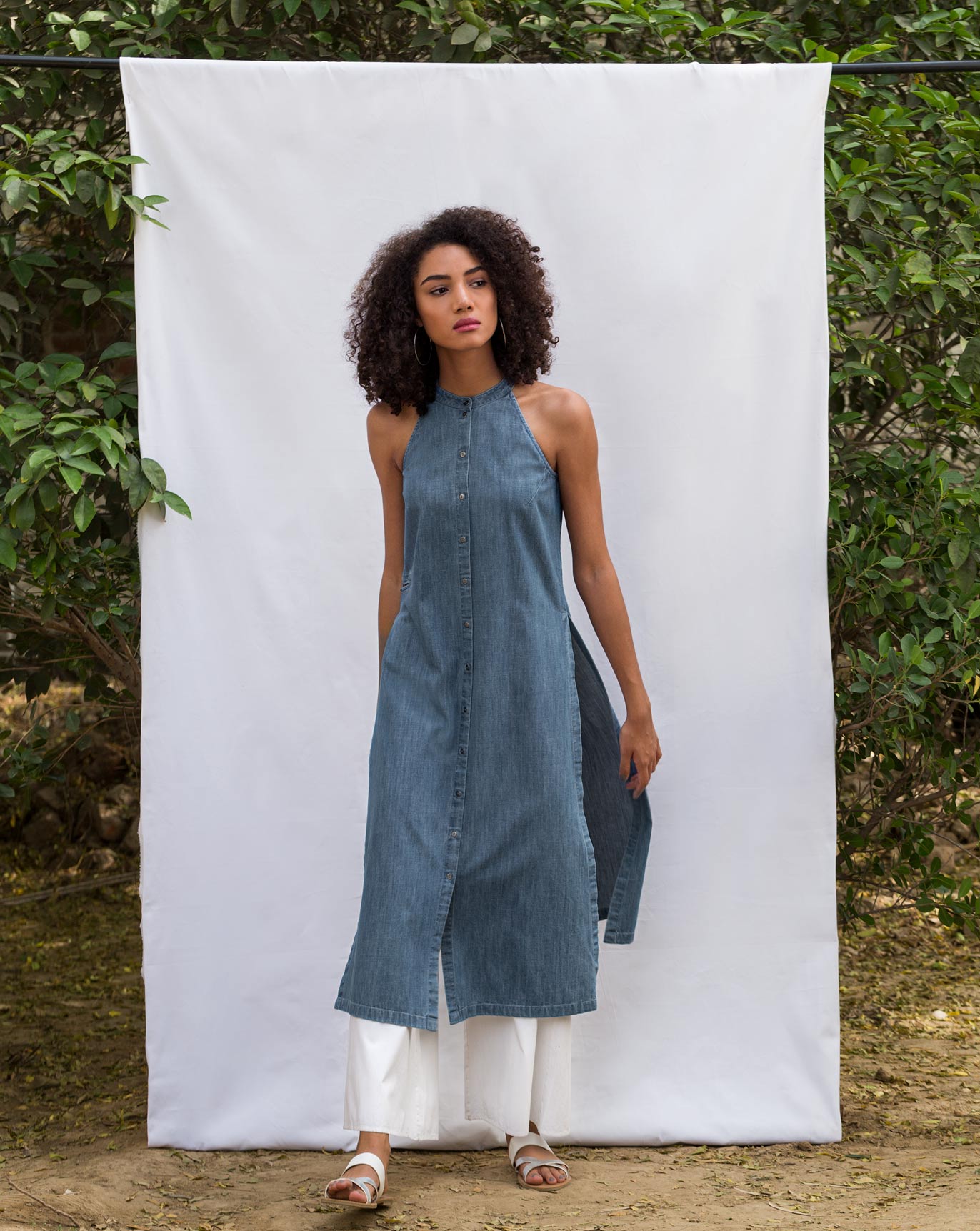 Racer Neck Kurta - Denim