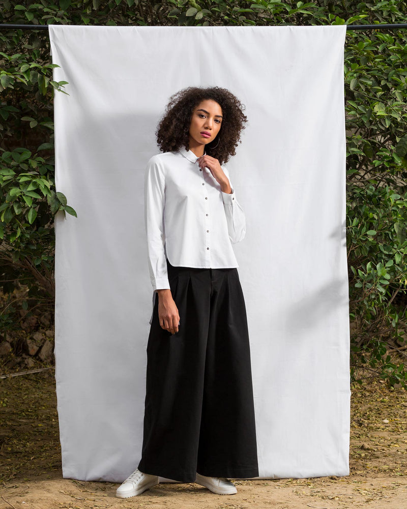 High-Low Placket Top - White