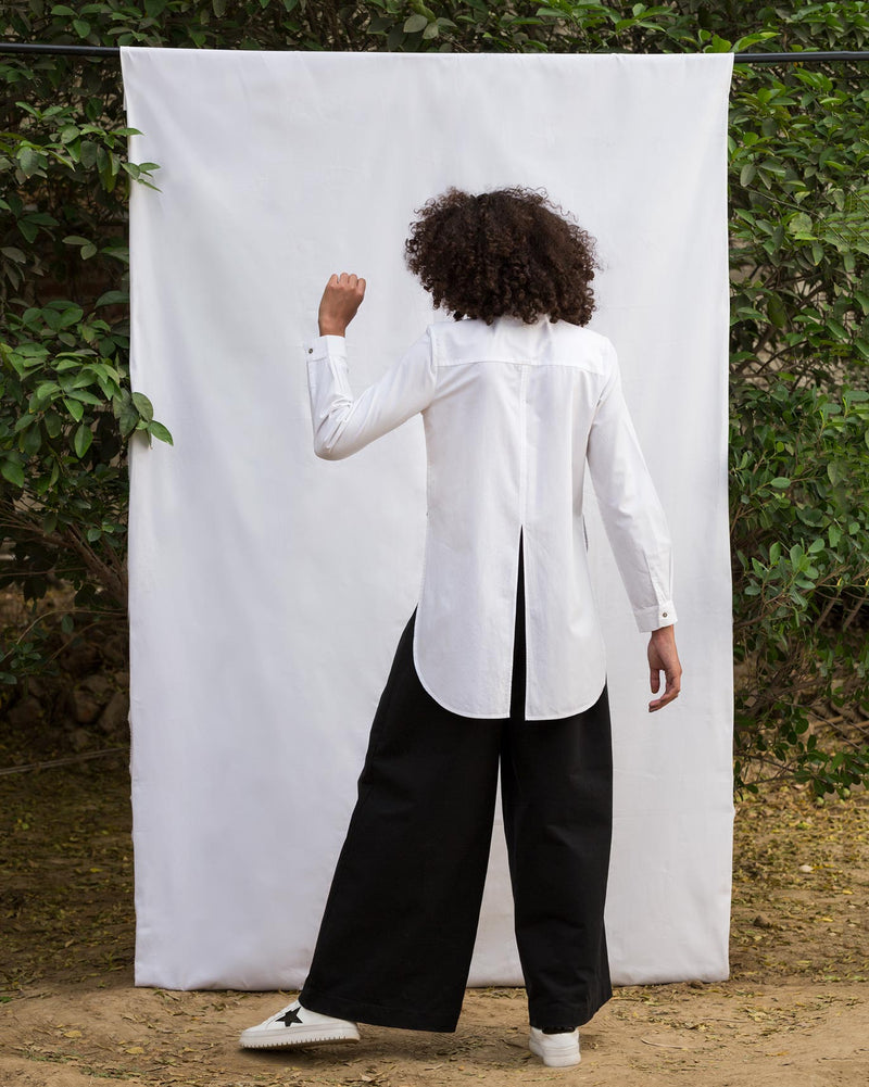 High-Low Placket Top - White