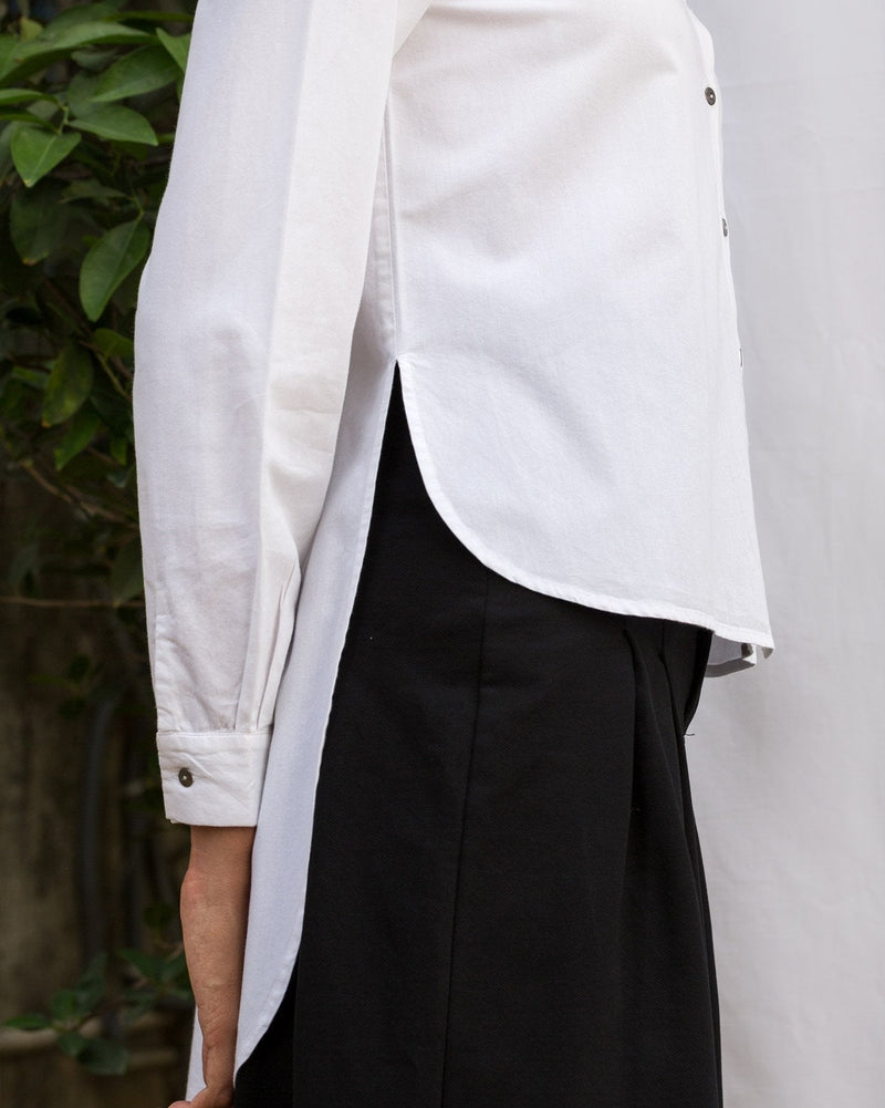 High-Low Placket Top - White