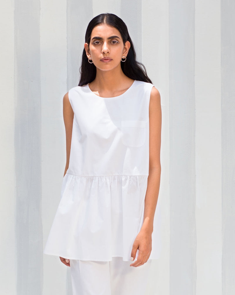 Sleeveless Gather Top - White