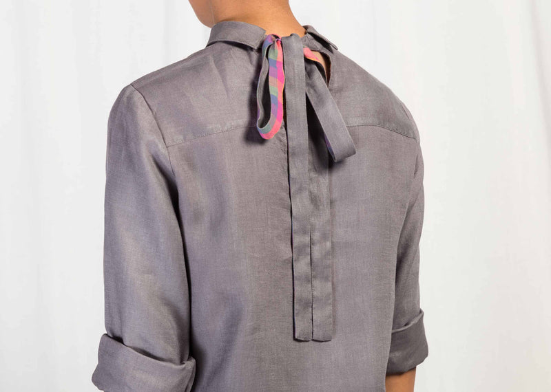 Back Tie Top - Grey