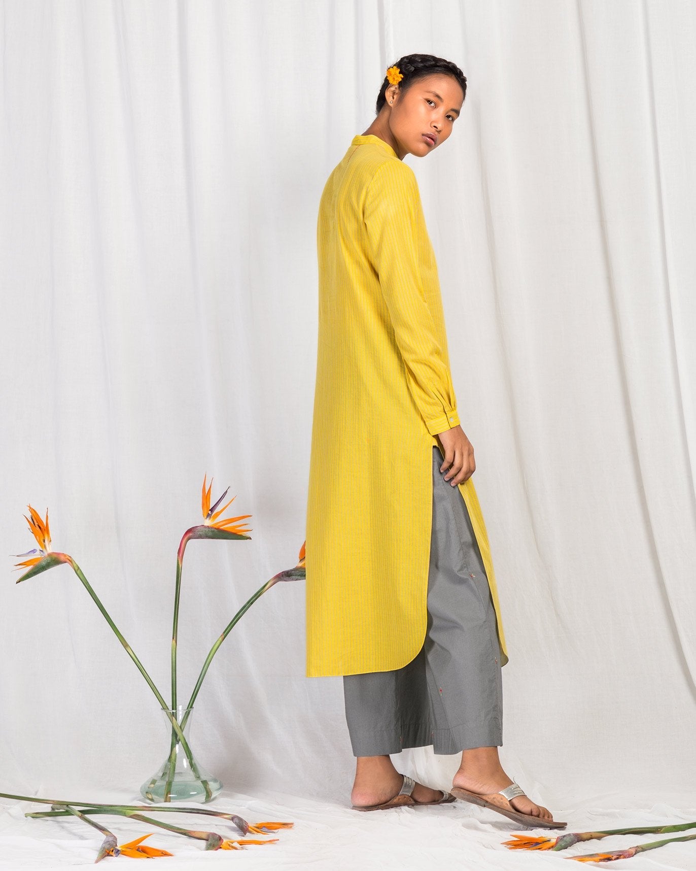 Long Length Stripe Kurta - Yellow