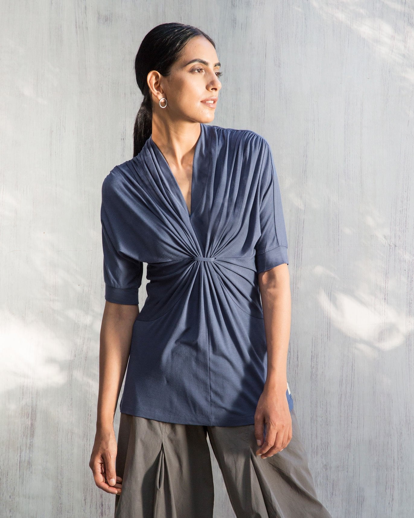 Gathered Jersey Top - Indigo