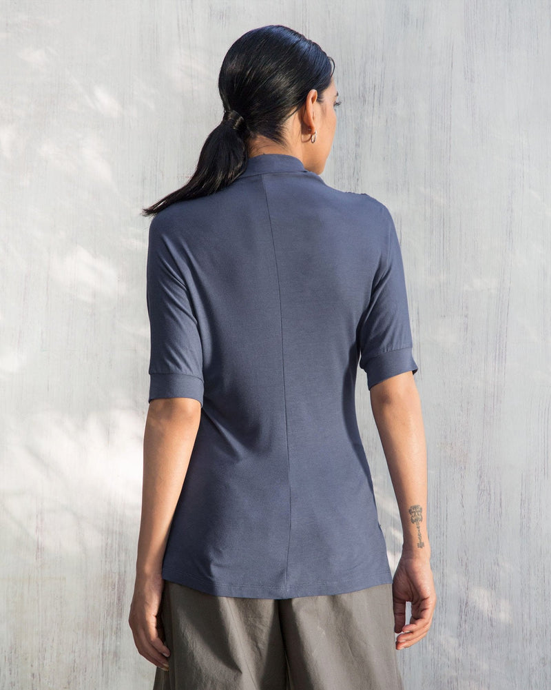 Gathered Jersey Top - Indigo