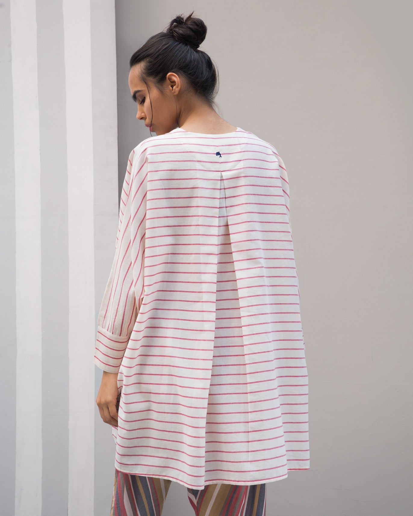 Gathered Kaftan Stripe Top - Red