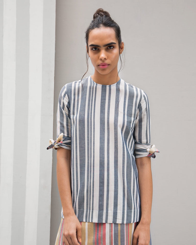 Shift Tie Sleeve Stripe Top