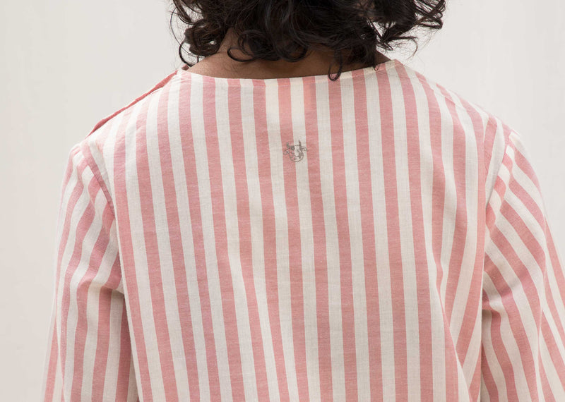 Curved Stripe Hem Top - Pink