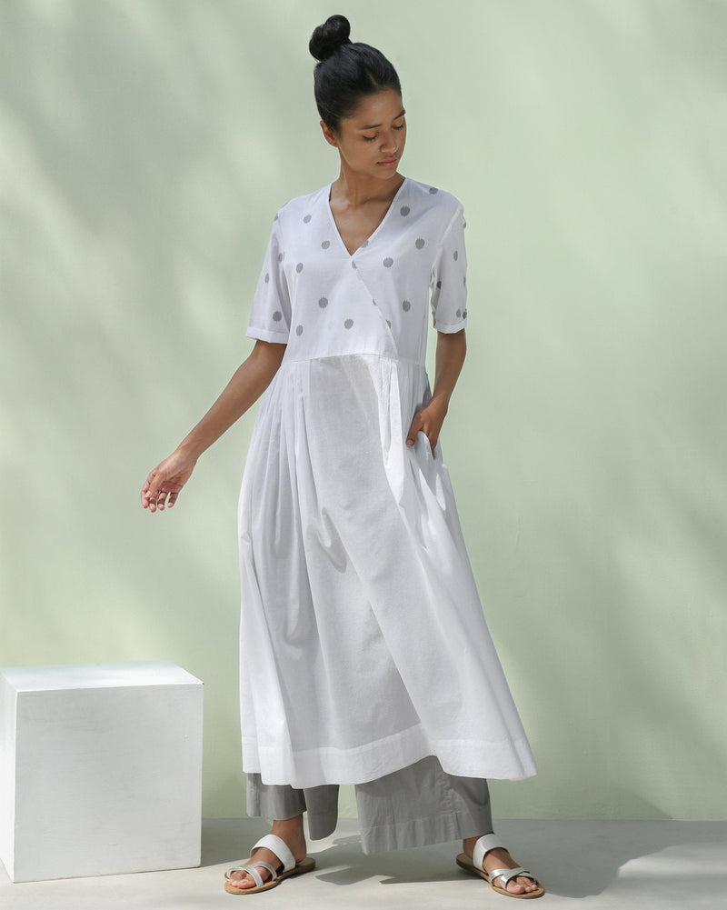 Front Overlap Yoke Kurta - Grey Ikat