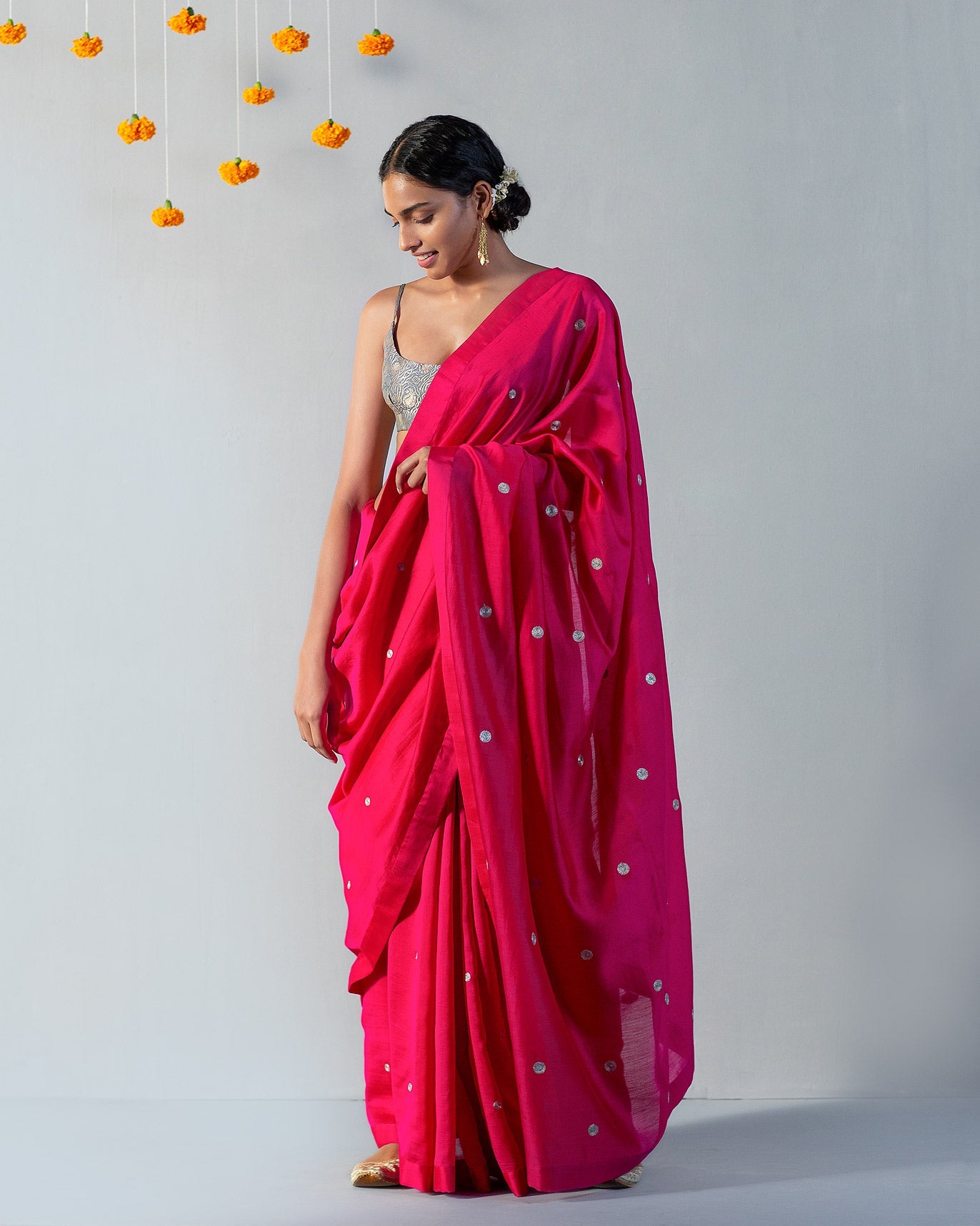 Fuschia Zari Dot Sari