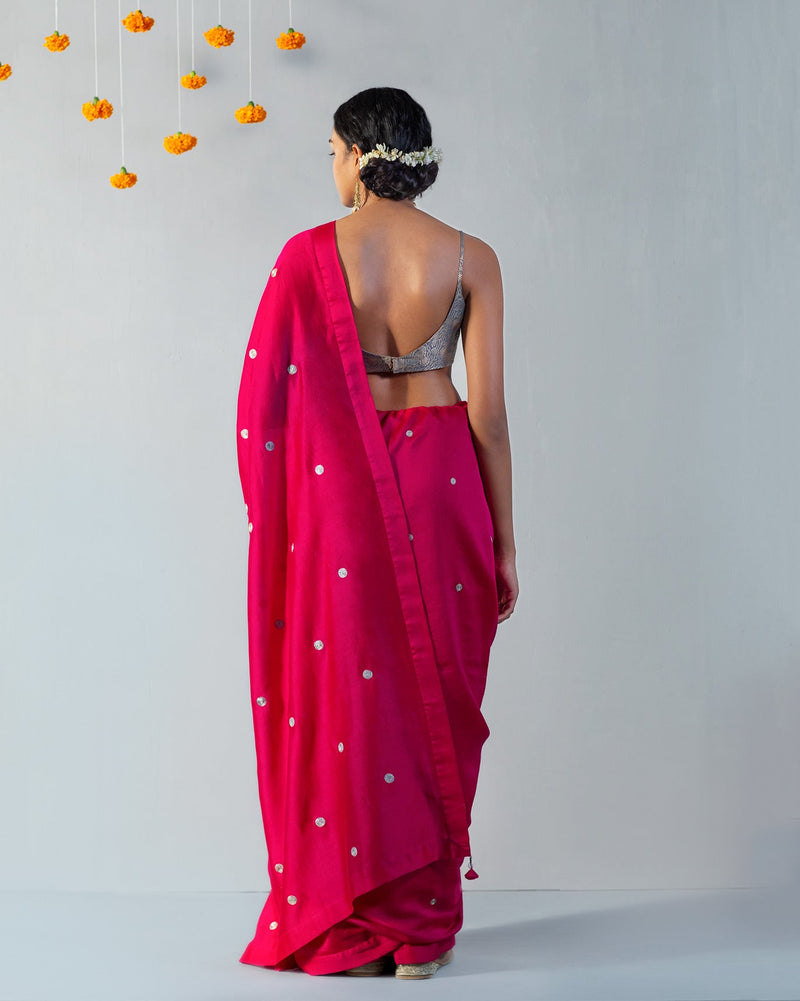 Fuschia Zari Dot Sari