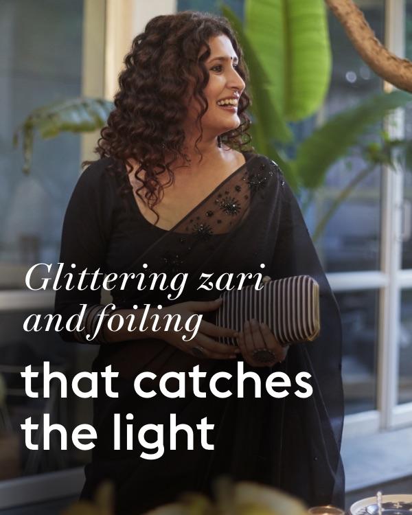 Glittering zari and foiling that catches the light