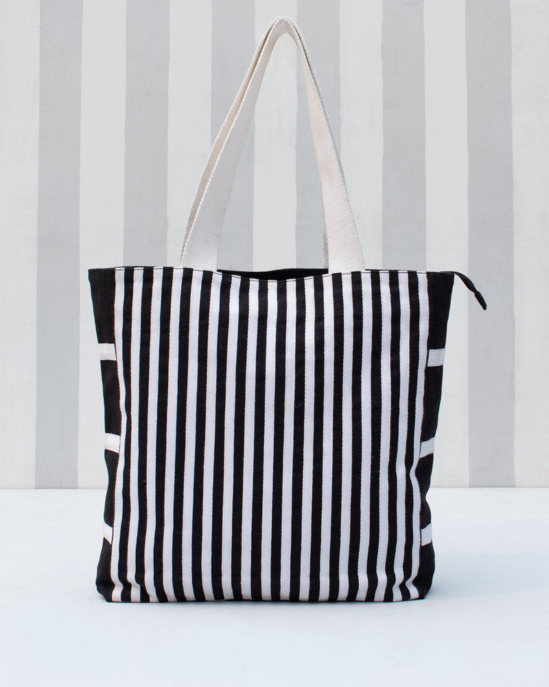 Stripe Tall Tote - Black & White