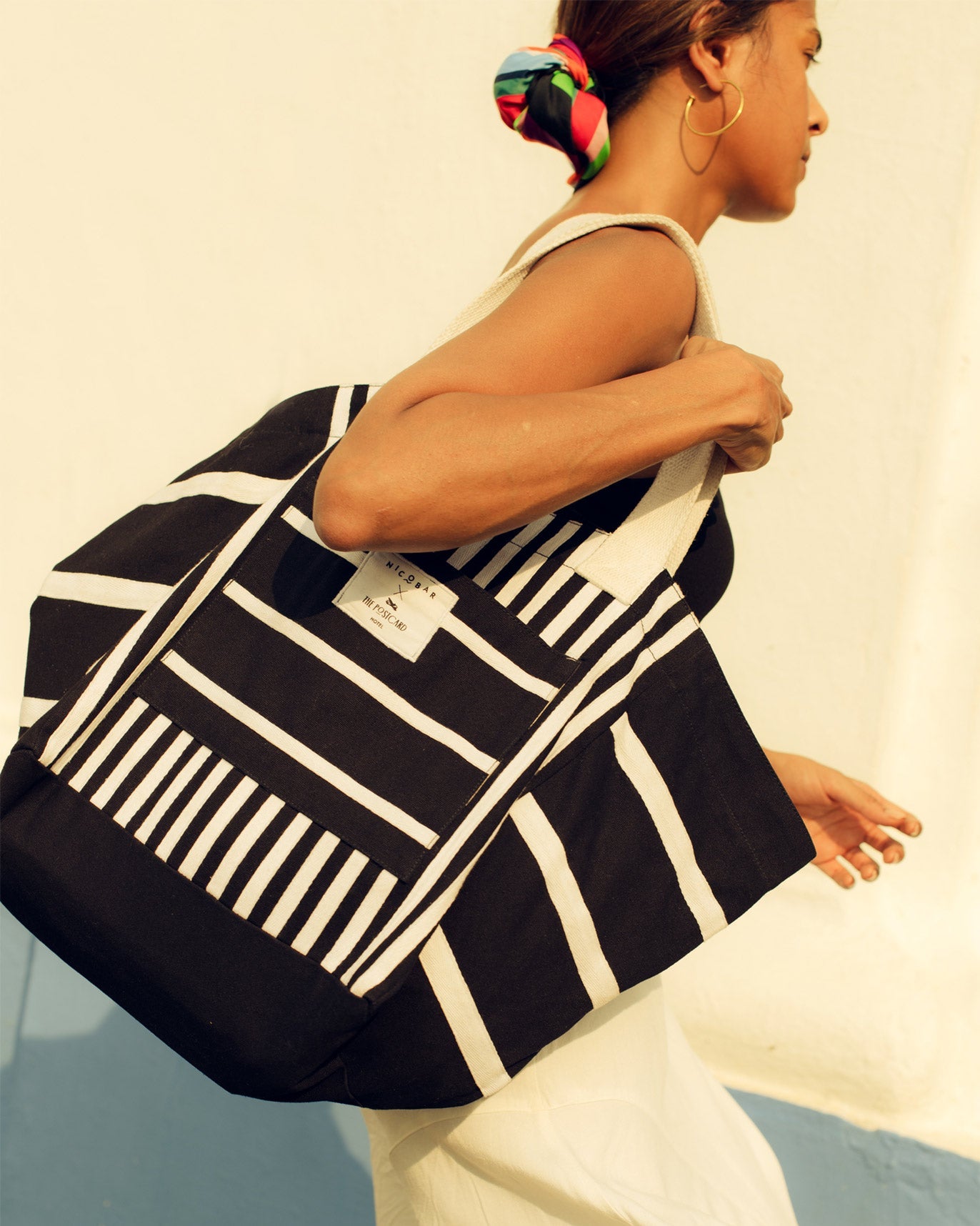 Stripe Boat Tote - Black & White