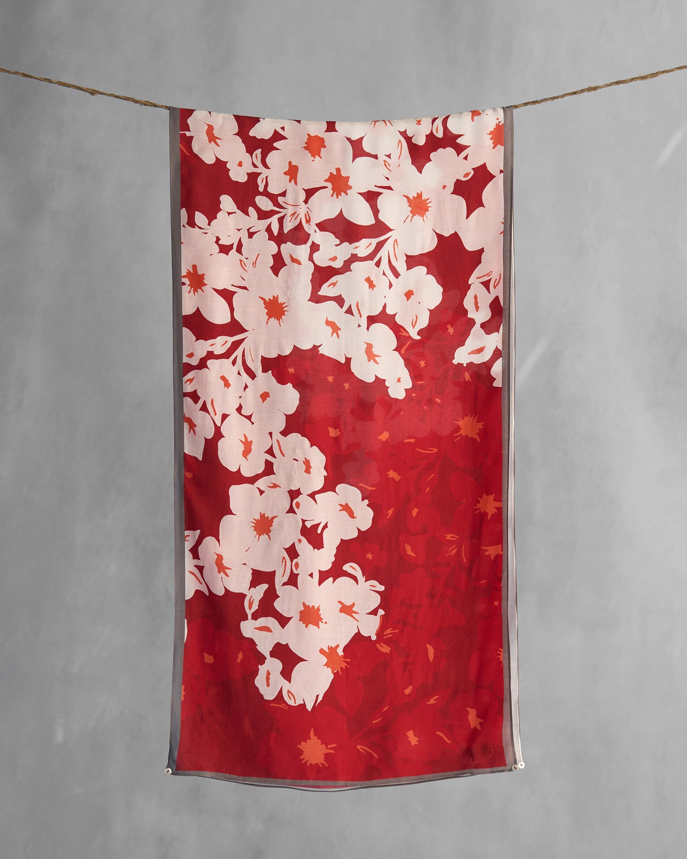 Burma Scarf - Red & Ivory