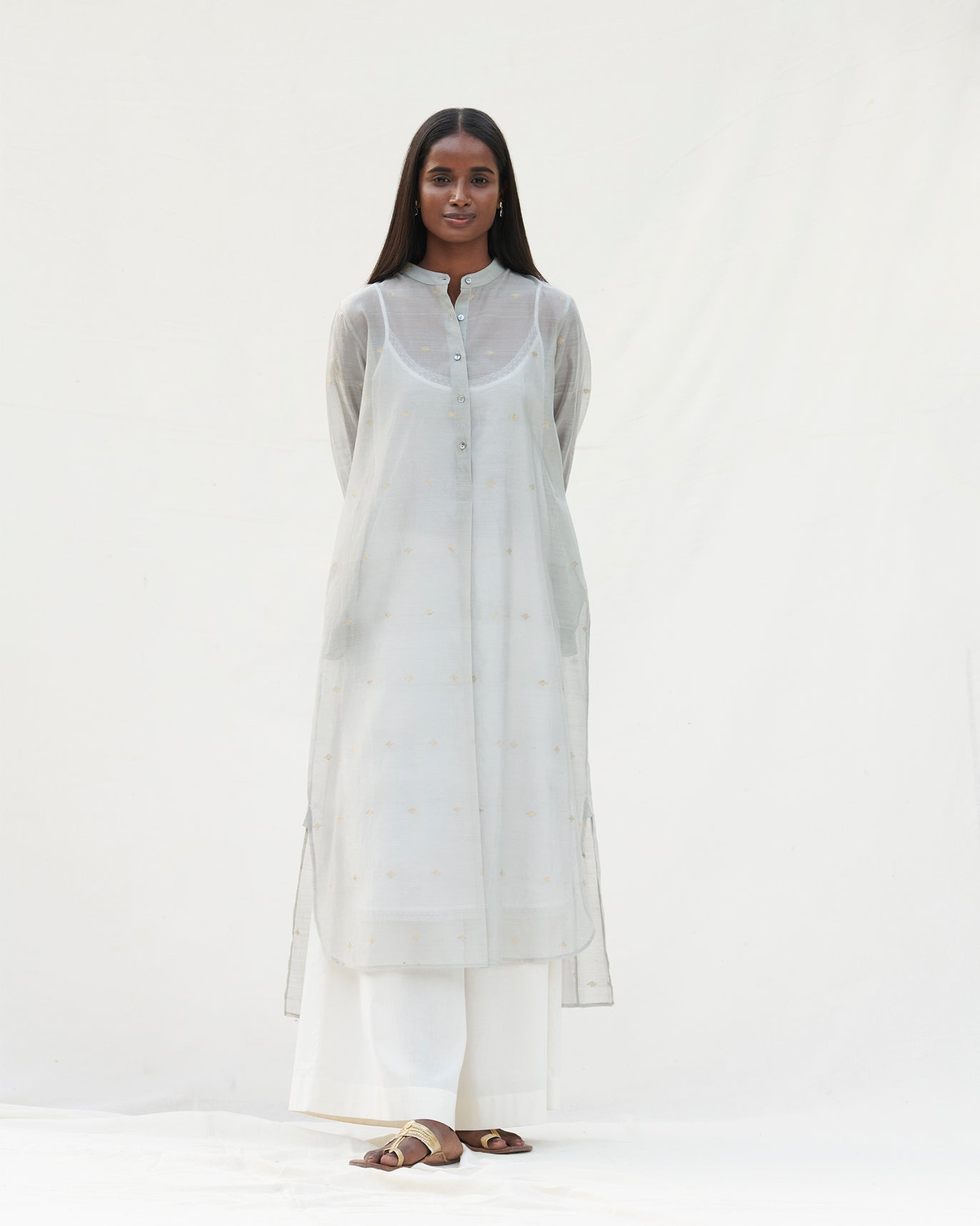 Smocked Back Kurta - Grey