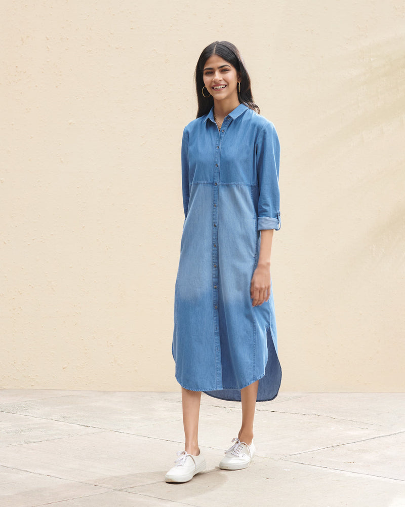 Pristine Long Shirt Dress - Denim