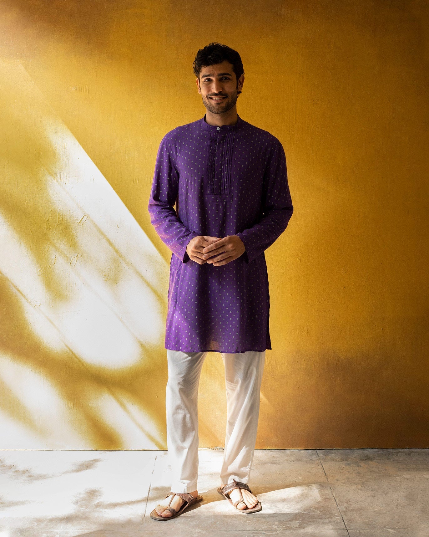 Front Pleat Kurta - Purple & Green