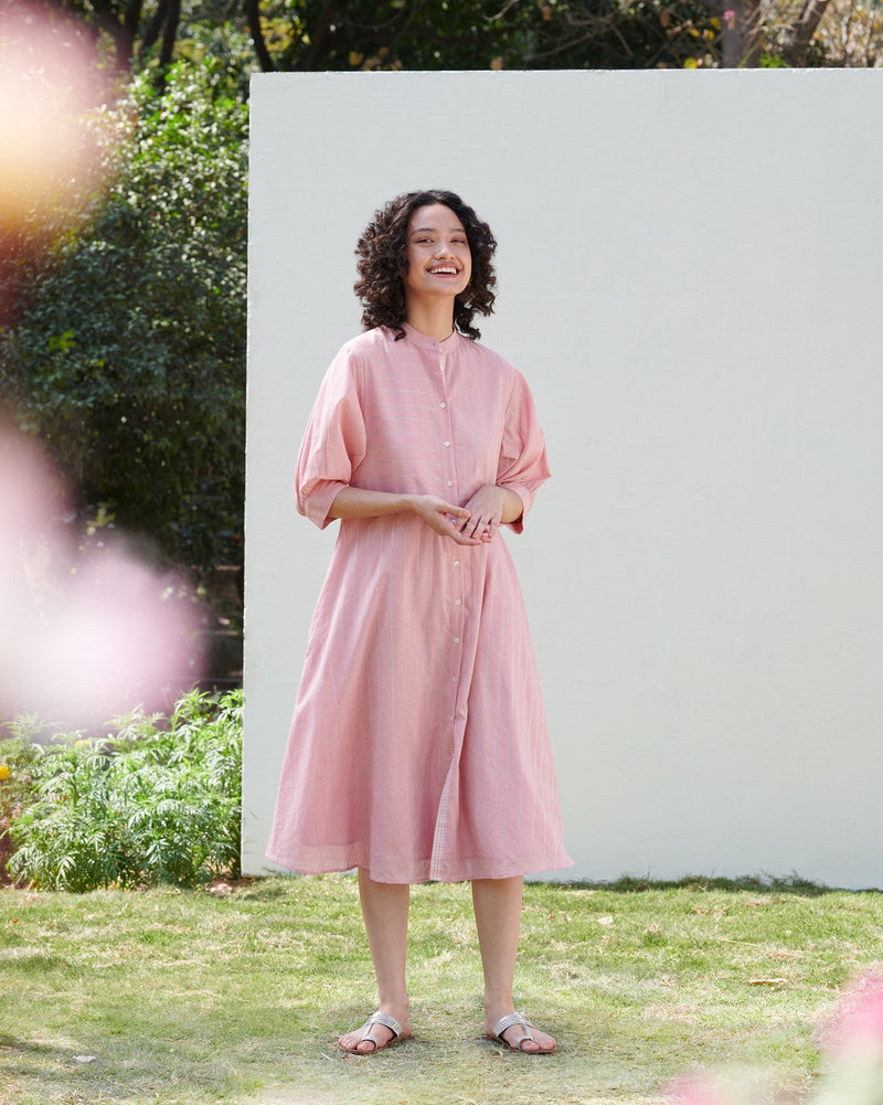 Gathered Sleeve Kurta - Pink & Silver