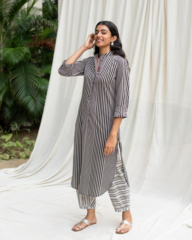 Basic Long Length Kurta - Grey & Black