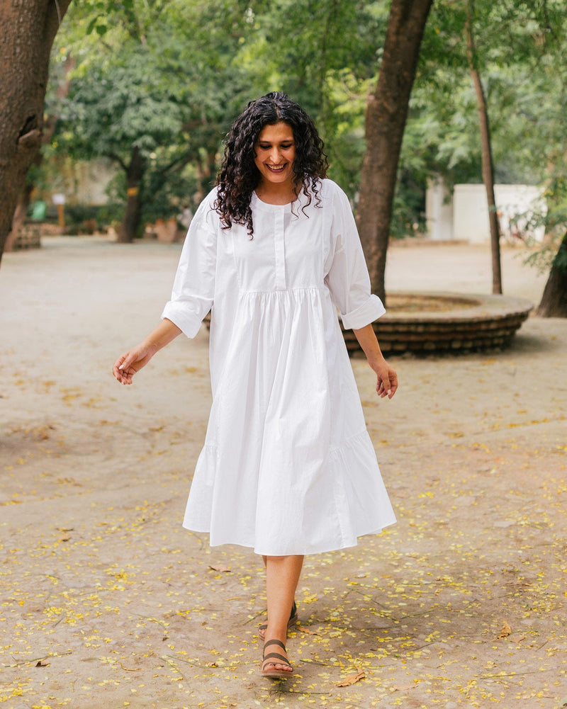 Frill Shirt Dress - White