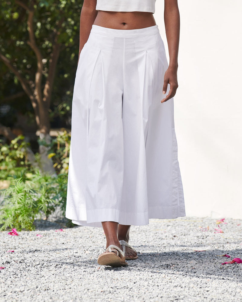 Pleated Flare Culottes - White