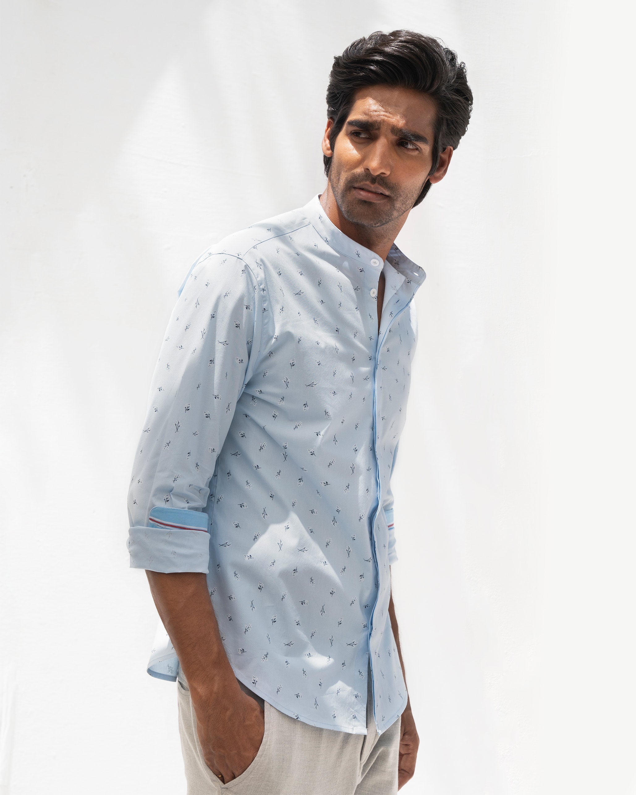 One Button Shirt - White & Blue