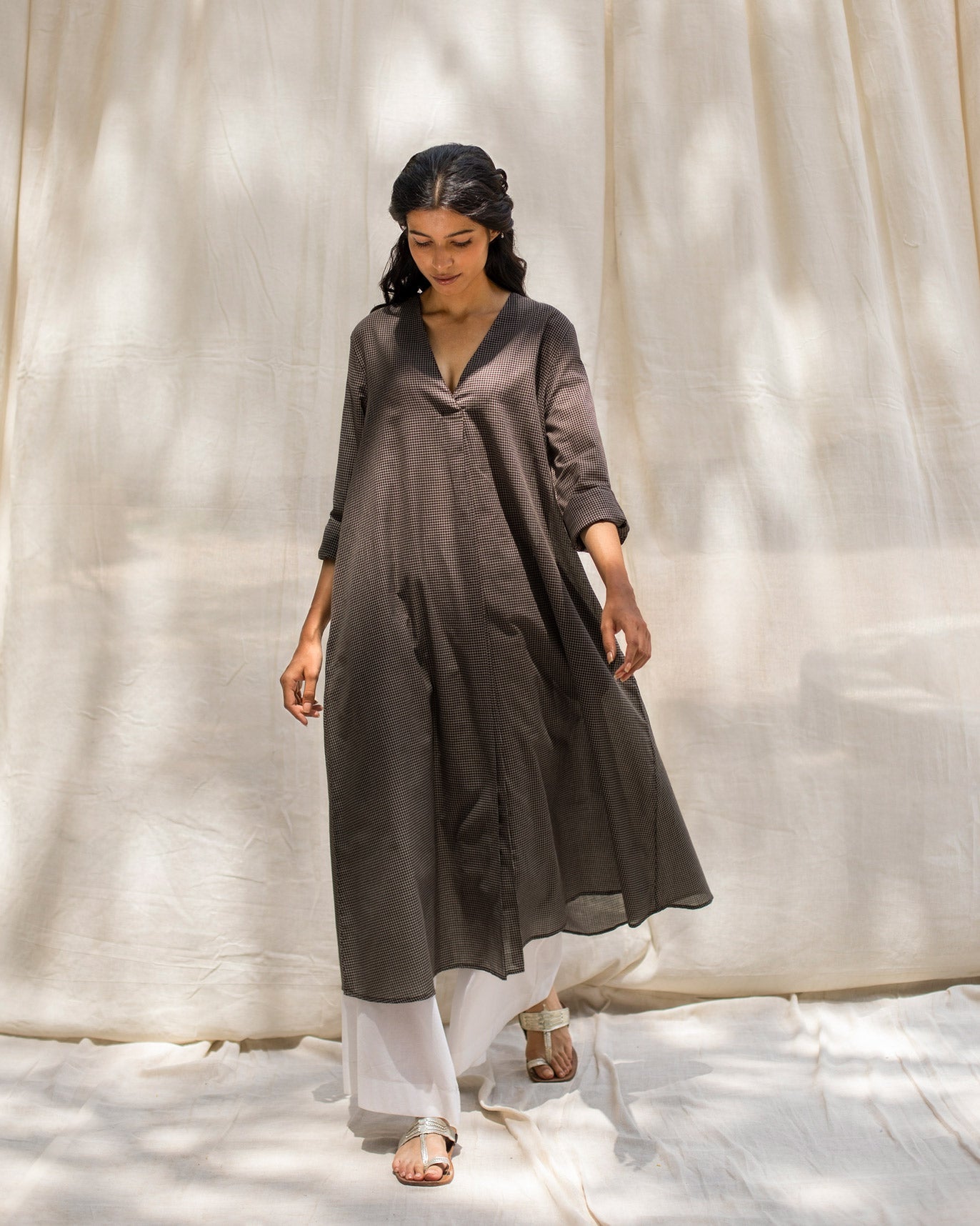 Summer Pleat Kurta - Brown