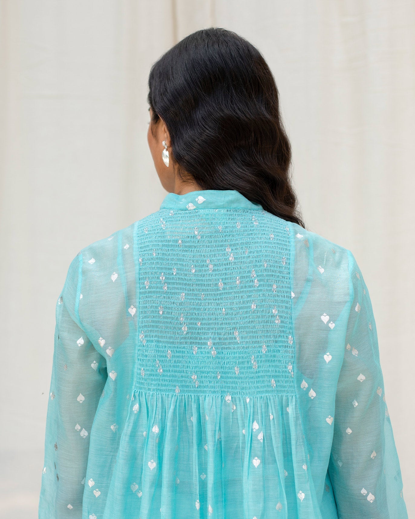 Smock Back Kurta with Slip - Sea Blue