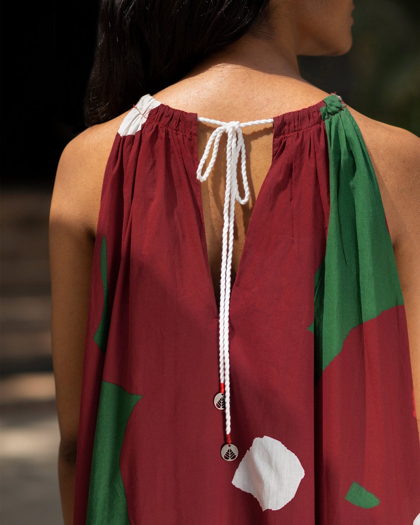 Drawstring Halter Dress - Red & Green