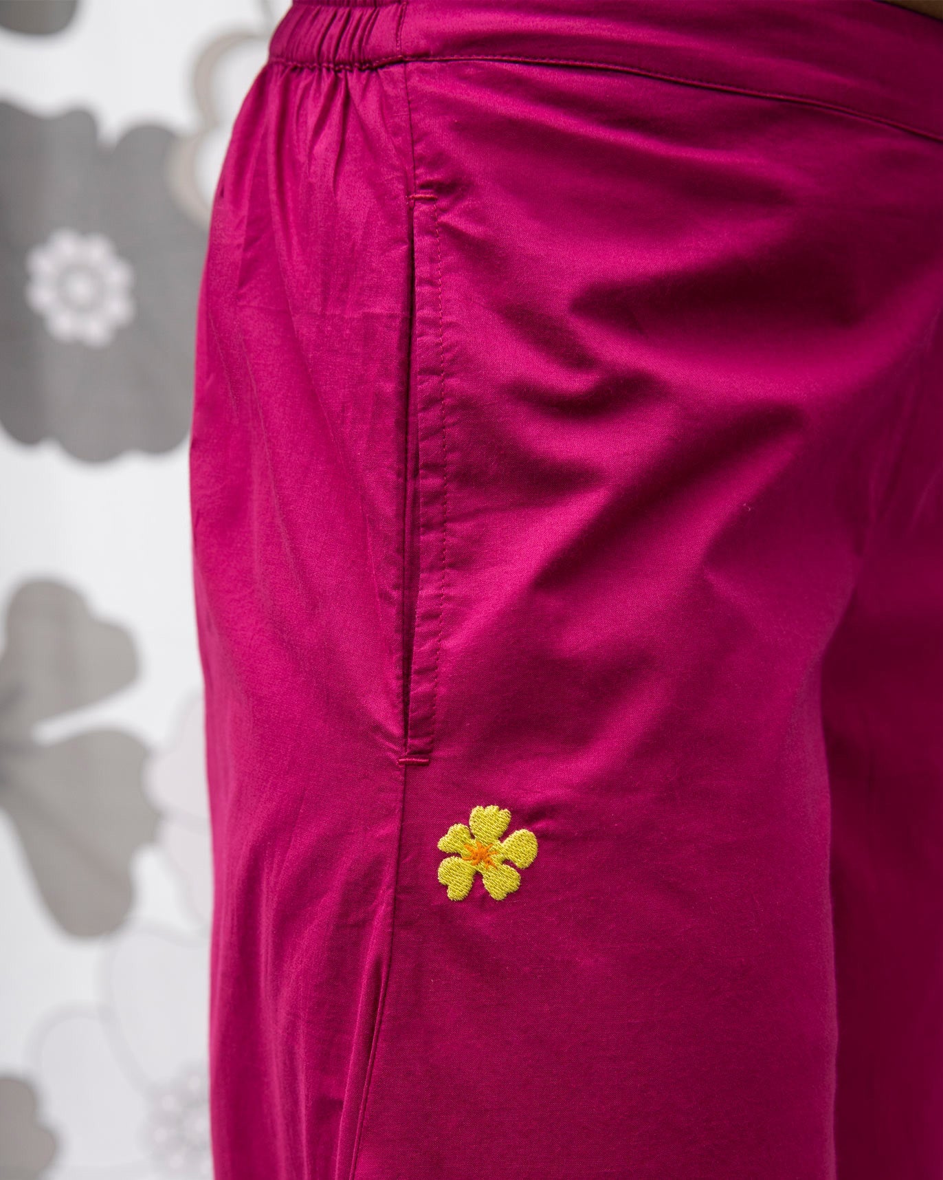 Uneven Hem Pants - Berry