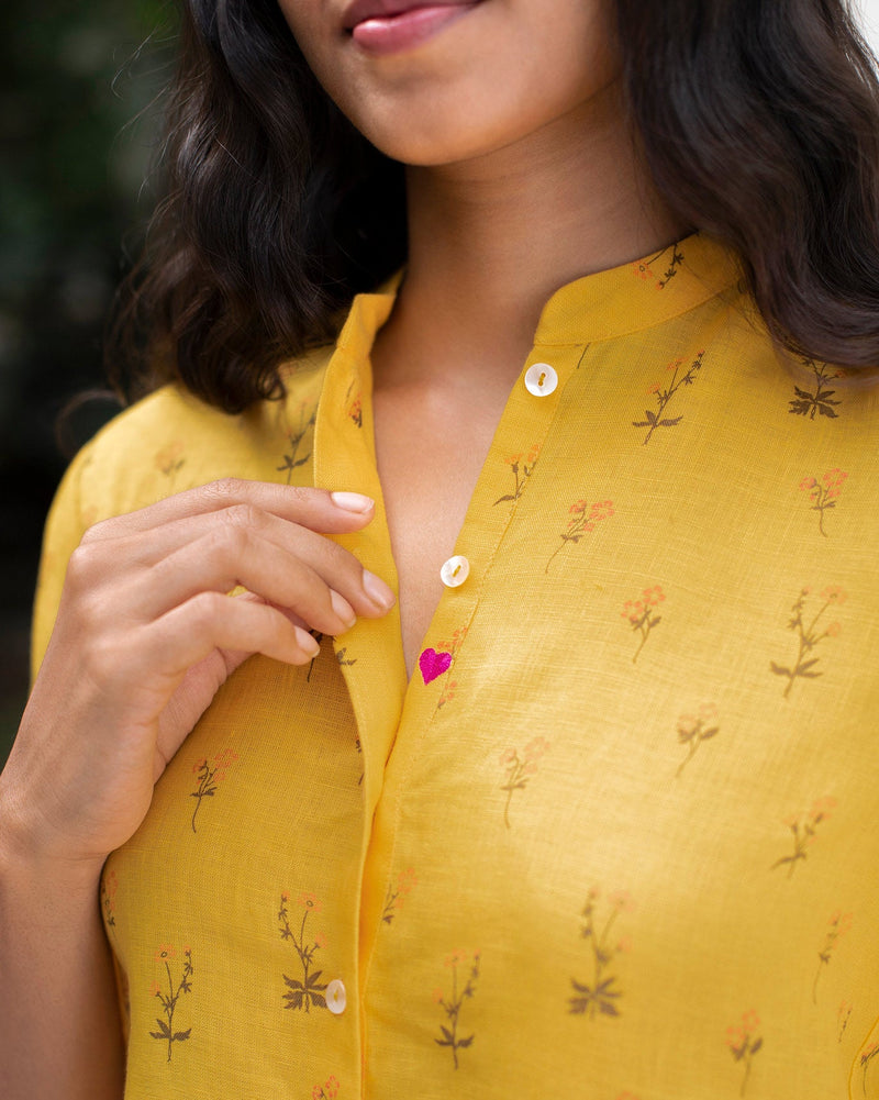 Mandarin Collar Top - Yellow