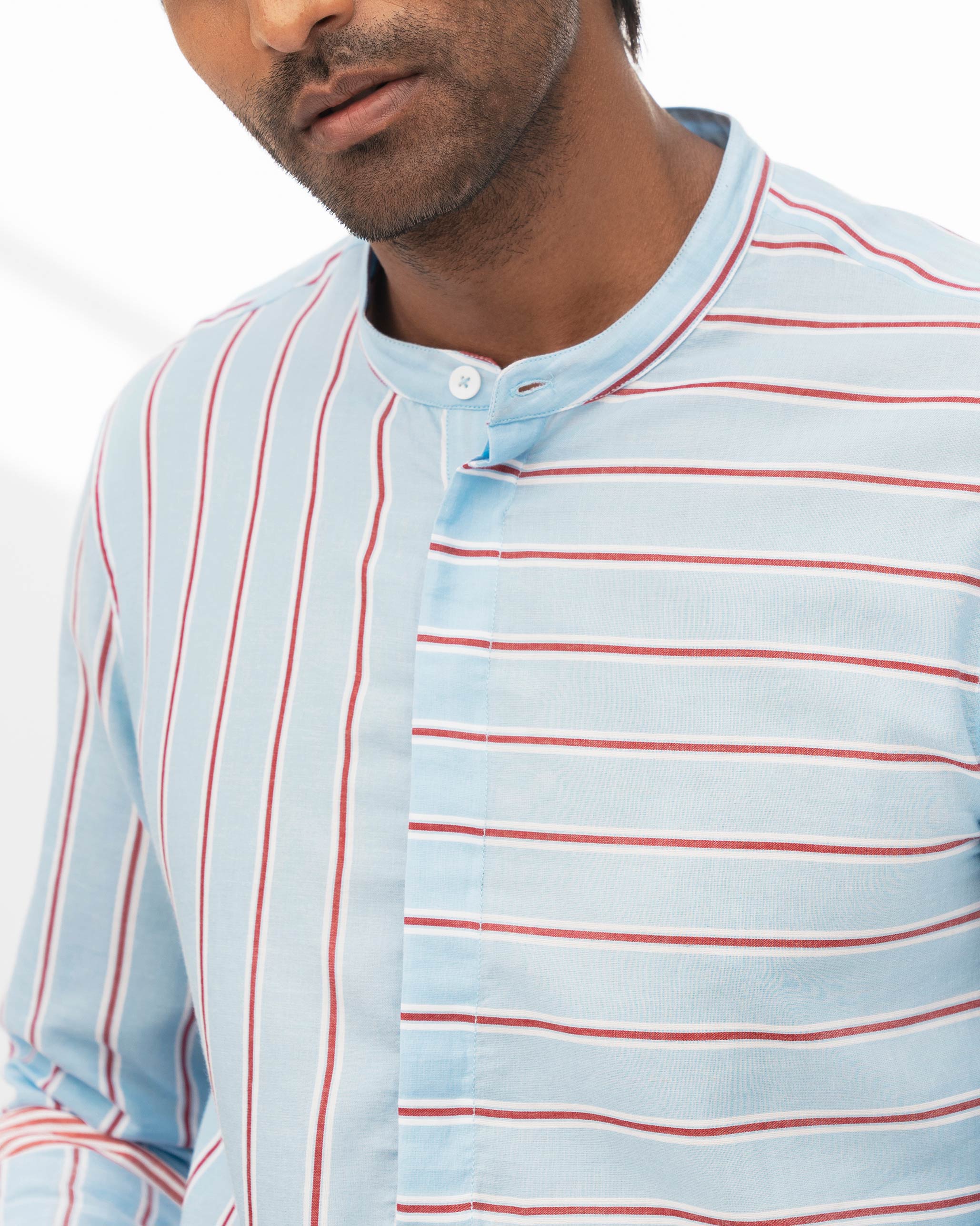 Panel Kurta - Blue & Red Stripe