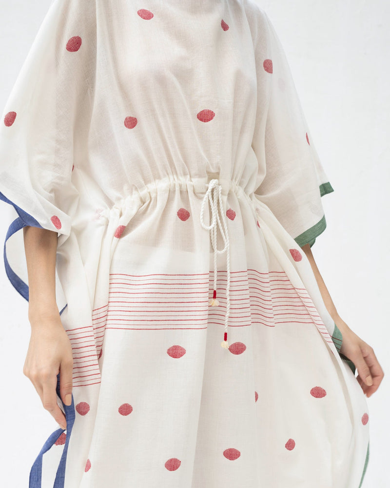 Drawstring Kaftan - Ivory & Red