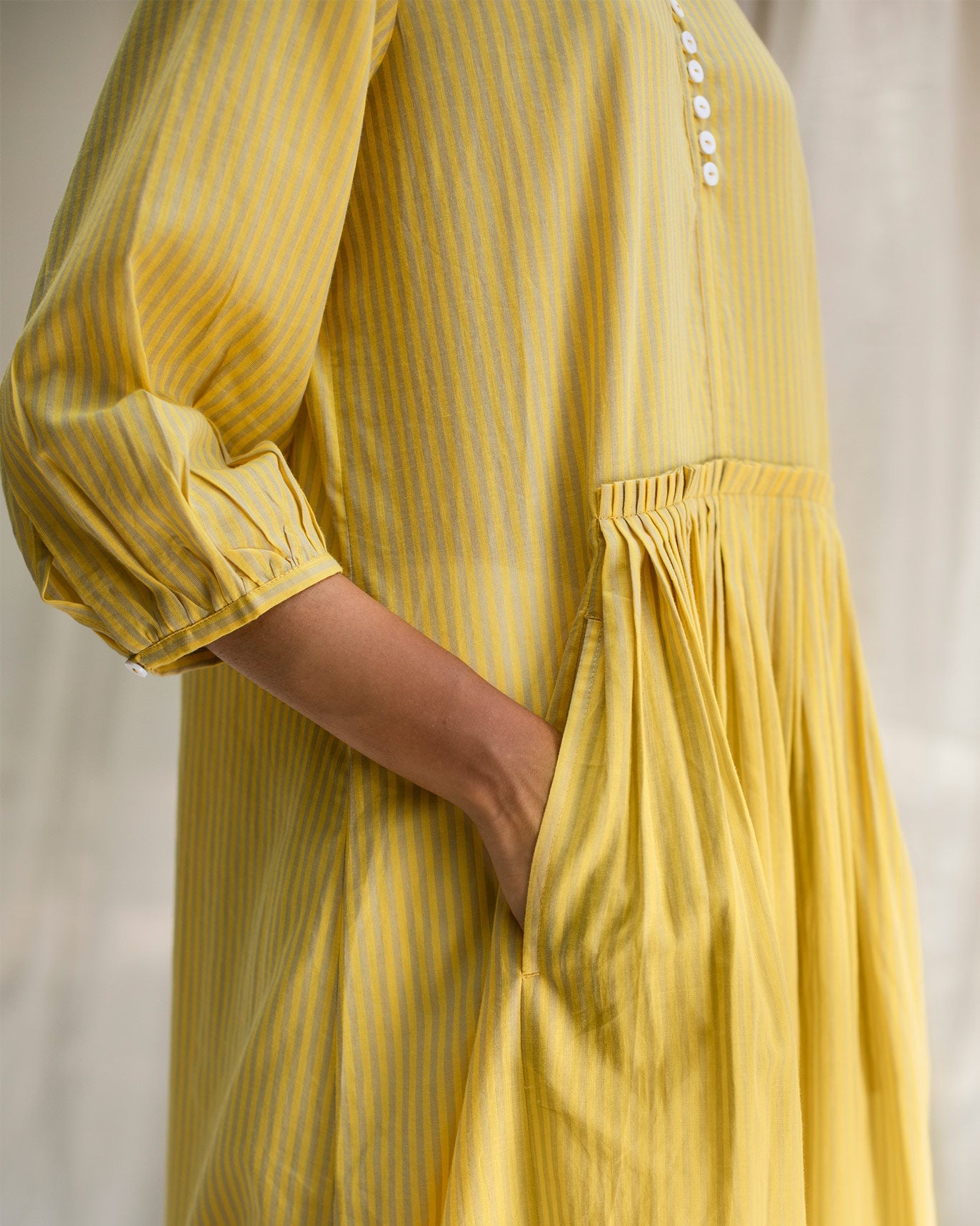 Pleated Waist Kurta - Yellow & Grey