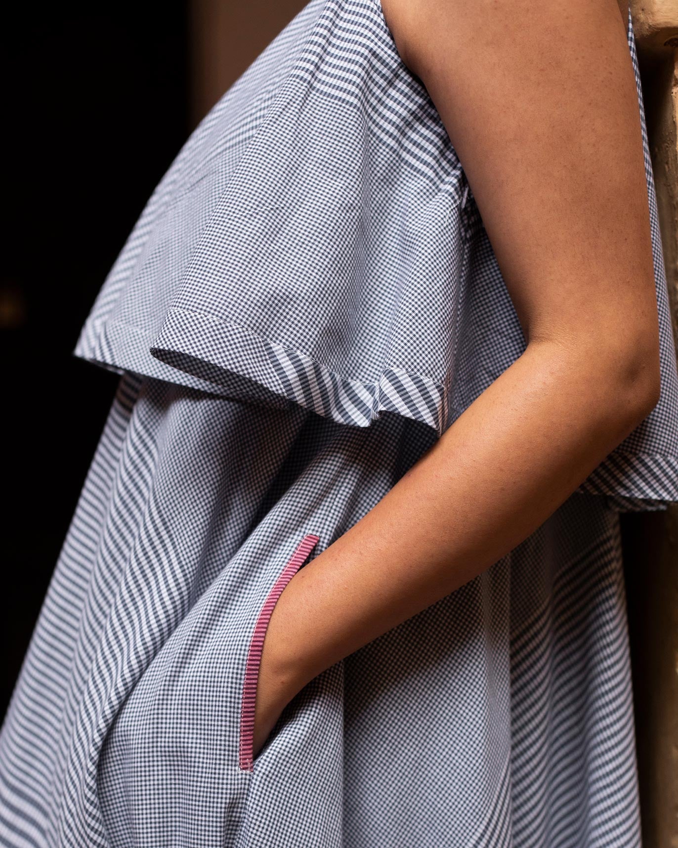 Flared Halter Dress - Navy & Ivory