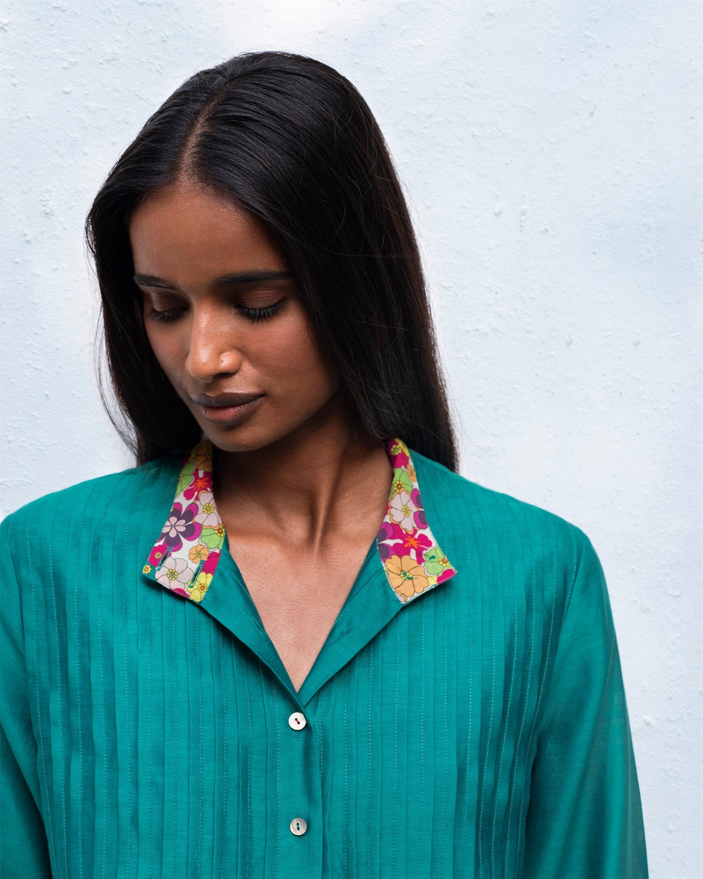 Pin Tuck kurta with Slip - Teal