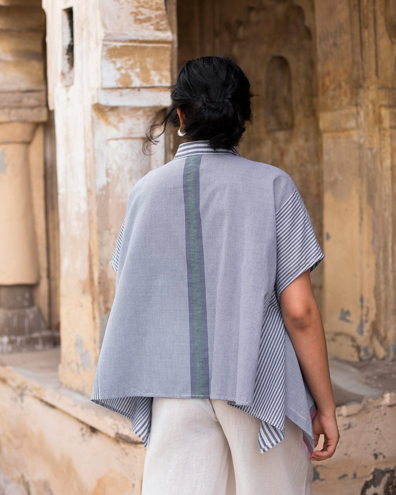 Asymmetrical Hem Top - Navy & Ivory