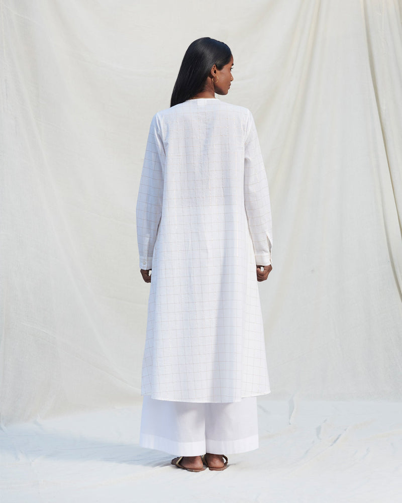 Summer Pleat Kurta - White & Gold